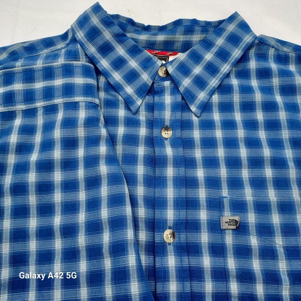 The North Face Mens XXL Blue Plaid Short Sleeve Button Up Shirt Modal‎ Blend